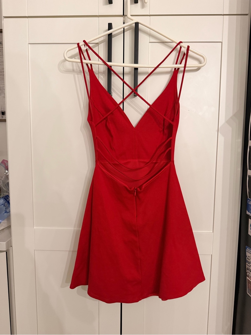 Lulu's Red V-Neck Crisscross Mini Dress - Picture 2 of 4